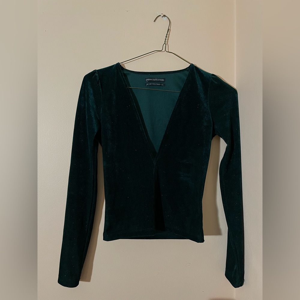 UO Shimmer Deep V Long Sleeve